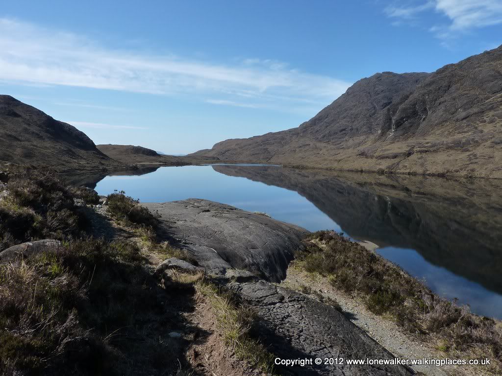 Loch na Creitheach, perfectly still in the morning air - a huge mirror