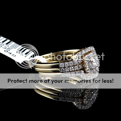 LADIES YELLOW GOLD 0.83CT PRINCESS DIAMOND BRIDAL ENGAGEMENT RING SET 