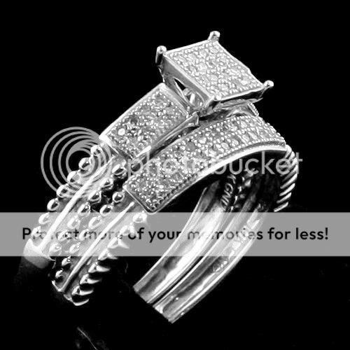 HIS & HER WHITE GOLD DIAMOND ENGAGEMENT BRIDAL TRIO RING SET  