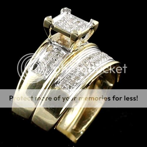 HIS & HER YELLOW GOLD DIAMOND ENGAGEMENT BRIDAL TRIO RING SET  